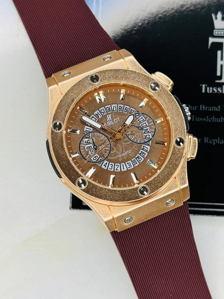 Coffee Gold Hologram Hublot Silicone Strap Watch